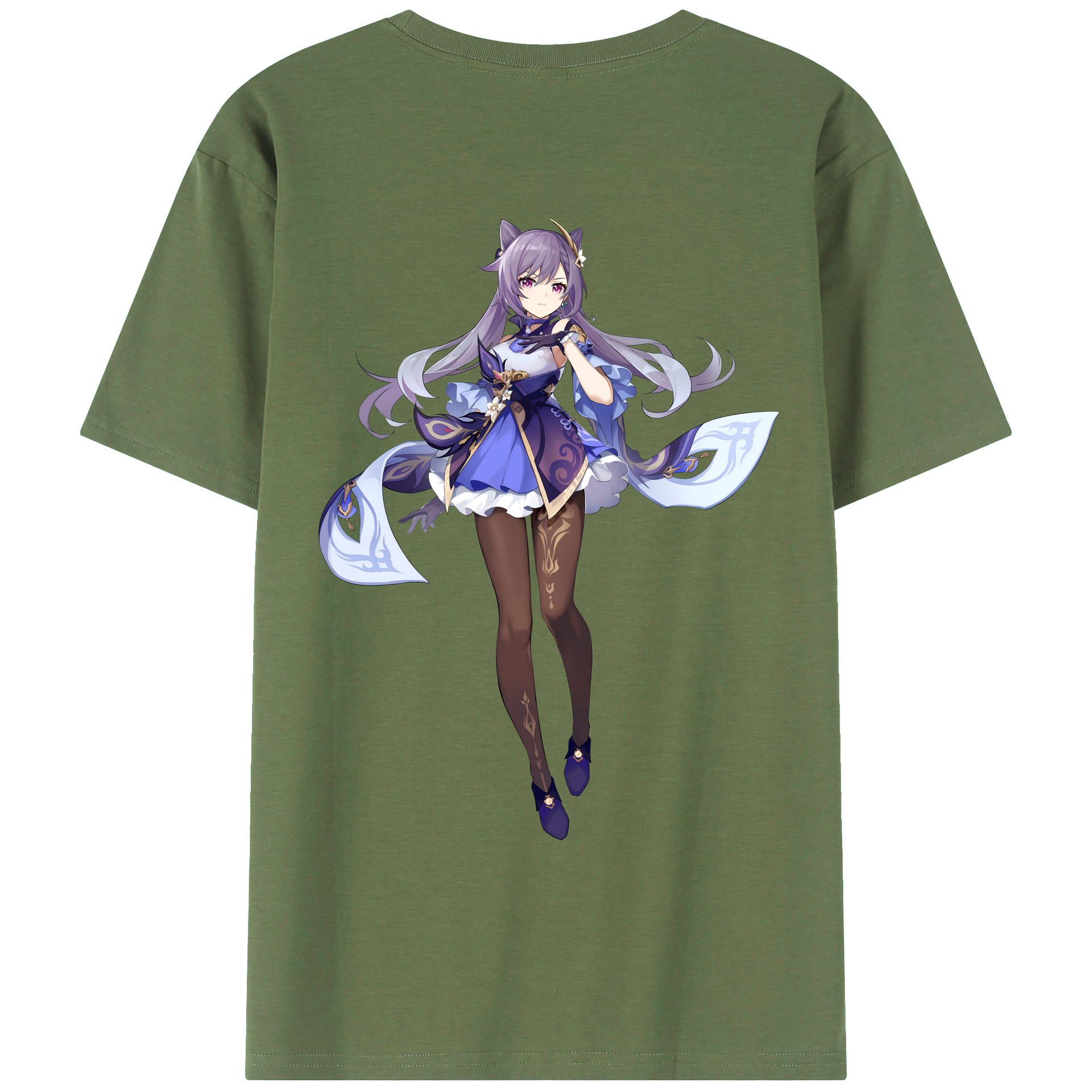 げんし神 刻晴 こくせい genshin Kokusei 綿100％ メンズ半袖Tシャツ（バックプリント） 通気性